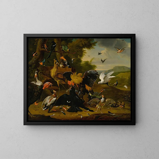 The Fable of Aesop of the Crow - Melchior de Hondecoeter Workshop — framed artwork on a wall