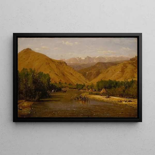 Indian encampment painting - Worthington Whittredge — framed artwork on a wall