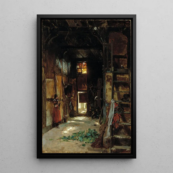 Interior of a Westphalian Cottage - Worthington Whittredge — framed artwork on a wall