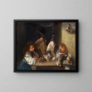 Girl with Dead Poultry - Xaver Schwegler — framed artwork on a wall