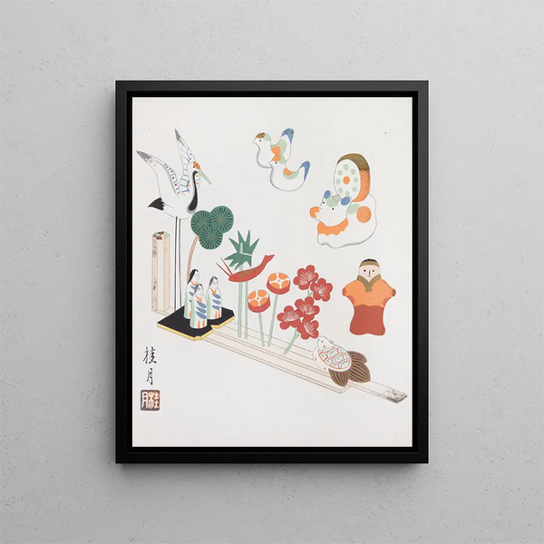 Japanese Folk Toys Painting Kydo Gangu SH Haru Pl01 - Yamashita Hakuba — framed artwork on a wall