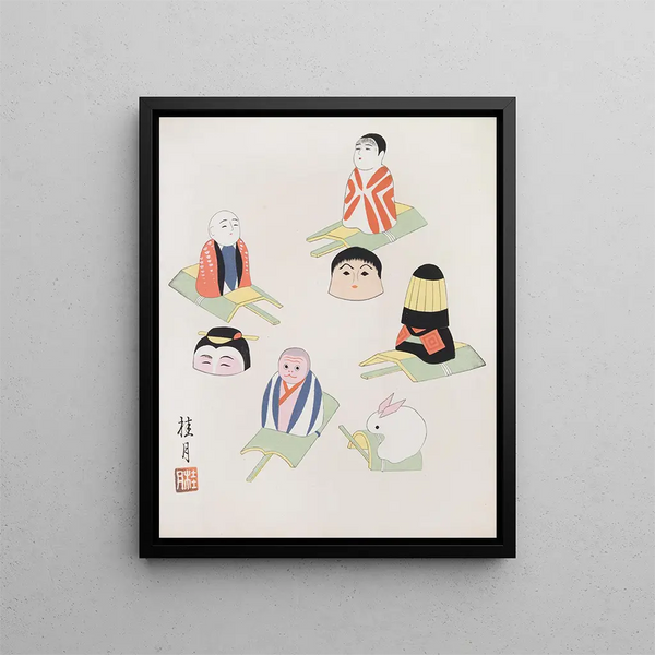 Japanese Folk Toys Painting Kydo Gangu Sh Haru Pl04 - Yamashita Hakuba — framed artwork on a wall