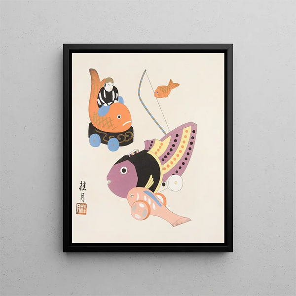 Japanese Folk Toys Painting Kydo Gangu SH Haru Pl08 - Yamashita Hakuba — framed artwork on a wall