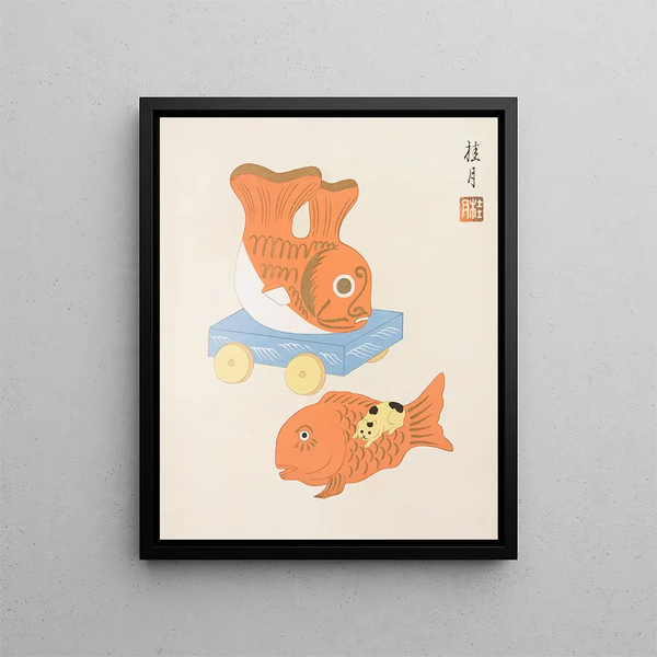 Japanese Folk Toys Painting Kydo Gangu Sh Haru Pl09 - Yamashita Hakuba — framed artwork on a wall