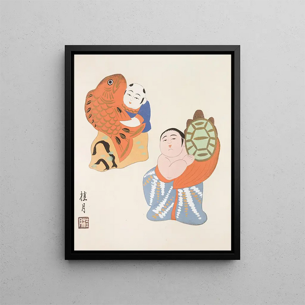Japanese Folk Toys Painting Kydo gangu sh haru Pl11 - Yamashita Hakuba — framed artwork on a wall