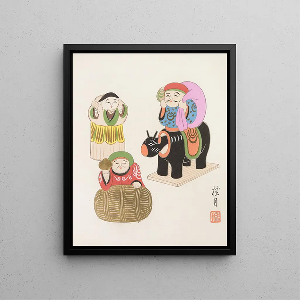 Japanese Folk Toys Painting Kydo gangu sh haru Pl15 - Yamashita Hakuba — framed artwork on a wall