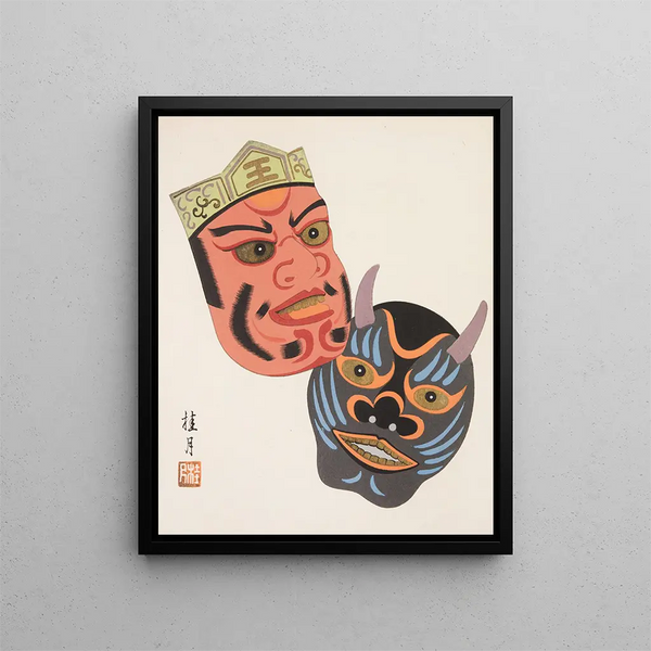 Japanese Folk Toys Painting Kydo gangu sh haru Pl17 - Yamashita Hakuba — framed artwork on a wall
