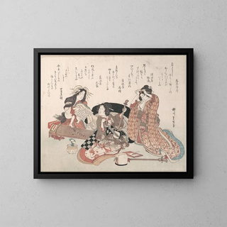 Women Playing Music - Yanagawa Shigenobu — framed artwork on a wall