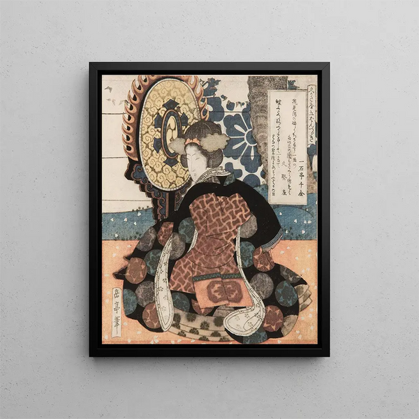 a woman playing a large hanging drum tsuridaiko - Yashima Gakutei — framed artwork on a wall
