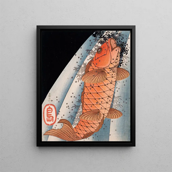 Carpe remontant une cascade - Yashima Gakutei — framed artwork on a wall
