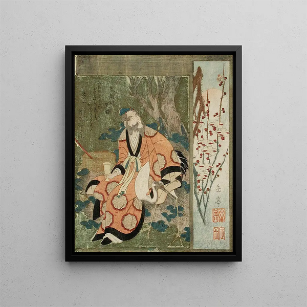 L'immortel taoïste Rin Nasei et une grue - Yashima Gakutei — framed artwork on a wall