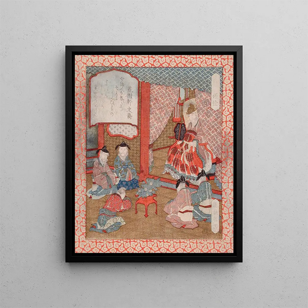 Longévité Les immortels Wo Quans offrent des branches de pin à l'empereur Yao - Yashima Gakutei — framed artwork on a wall