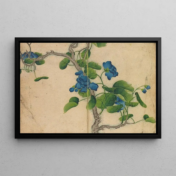 Blue flowering climbing painting - Zhang Ruo'ai — framed artwork on a wall