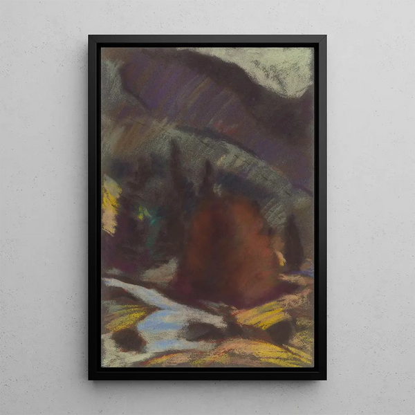 At the foot of the mountain - Zolo Palugyay — framed artwork on a wall