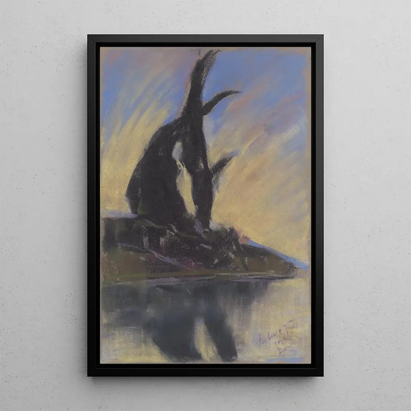 Silhouettes of Black Poplars near the River - Zolo Palugyay — framed artwork on a wall