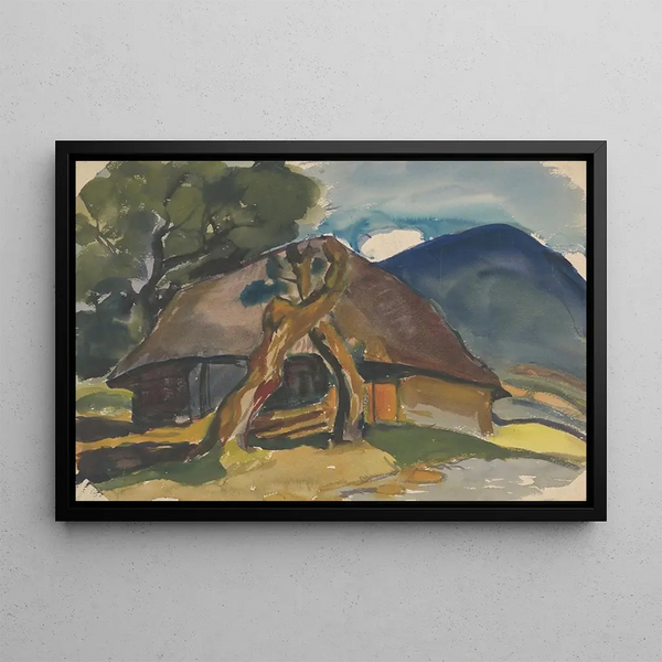 Cottage at the foot of the mountains - Zolo Palugyay — framed artwork on a wall