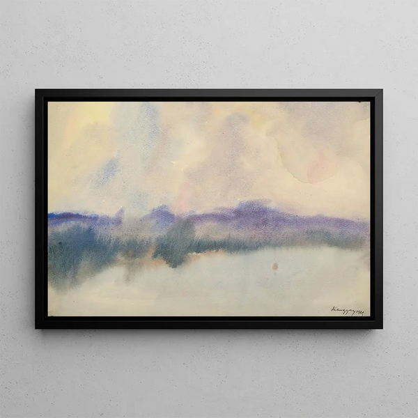 Brouillard sur un étang à poissons - Zolo Palugyay — framed artwork on a wall