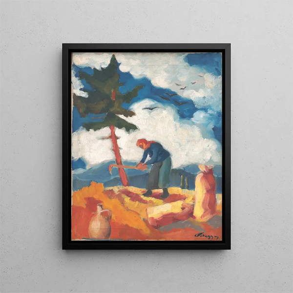 Potato harvester - Zolo Palugyay — framed artwork on a wall