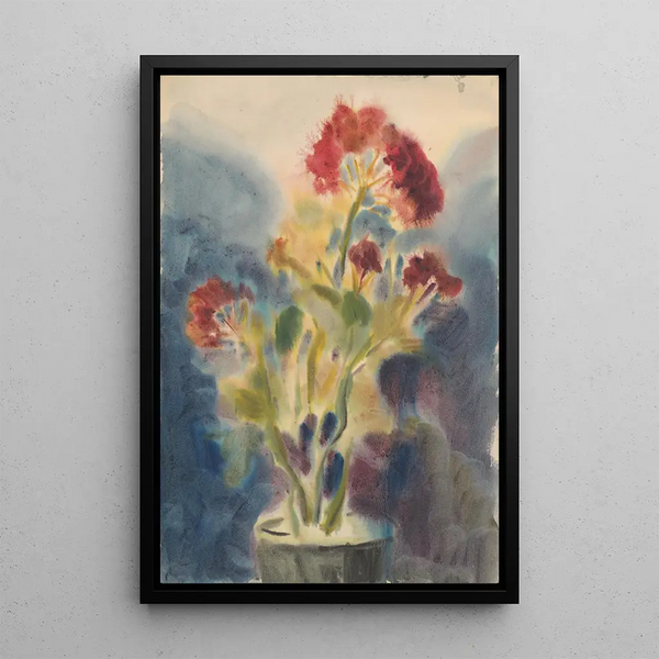 Red Flowers - Zolo Palugyay — framed artwork on a wall