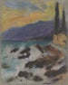Seaside rocky coast painting with cypress - Zolo Palugyay — artwork view