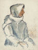 a girl sitting in a white scarf from the side - Zolo Palugyay — artwork view