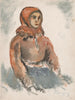a girl sitting with a red wool scarf - Zolo Palugyay — artwork view