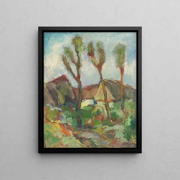 Sketch of a landscape with poplars - Zolo Palugyay — framed artwork on a wall