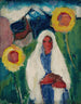 Sketch of a woman among sunflowers - Zolo Palugyay — artwork view
