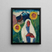 Sketch of a woman among sunflowers - Zolo Palugyay — framed artwork on a wall