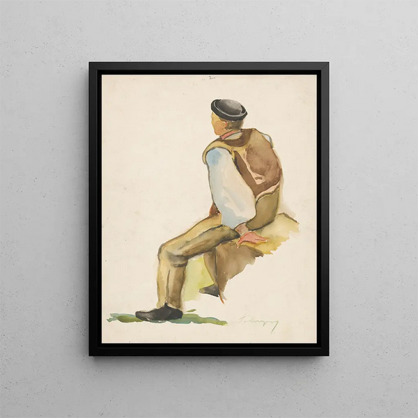 Man standing in folk costume - Zolo Palugyay — framed artwork on a wall