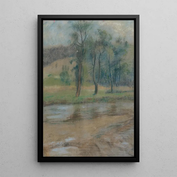 Trees by the riverbank - Zolo Palugyay — framed artwork on a wall