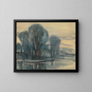Trees by the water's edge - Zolo Palugyay — framed artwork on a wall