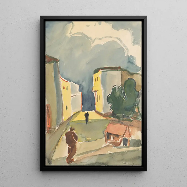 Two pedestrians - Zolo Palugyay — framed artwork on a wall