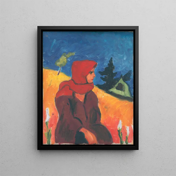 Girl of the Village with a Red Scarf - Zolo Palugyay — framed artwork on a wall