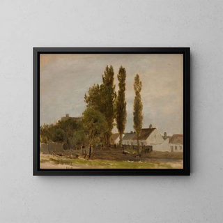 Landscape with trees and houses - Zygmunt Sidorowicz — framed artwork on a wall