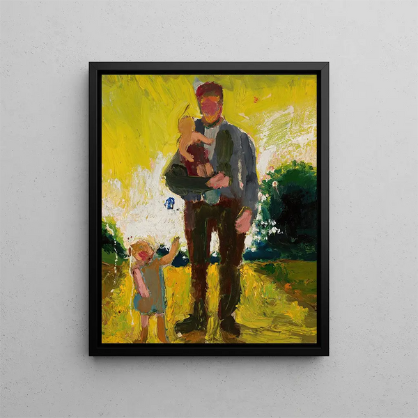 Man with children - Zygmunt Waliszewski — framed artwork on a wall