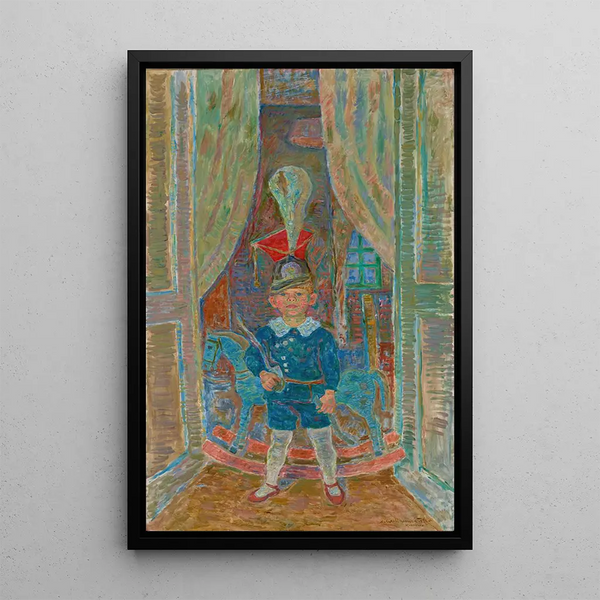 Portrait of a Boy in a Uhlan Shako - Zygmunt Waliszewski — framed artwork on a wall