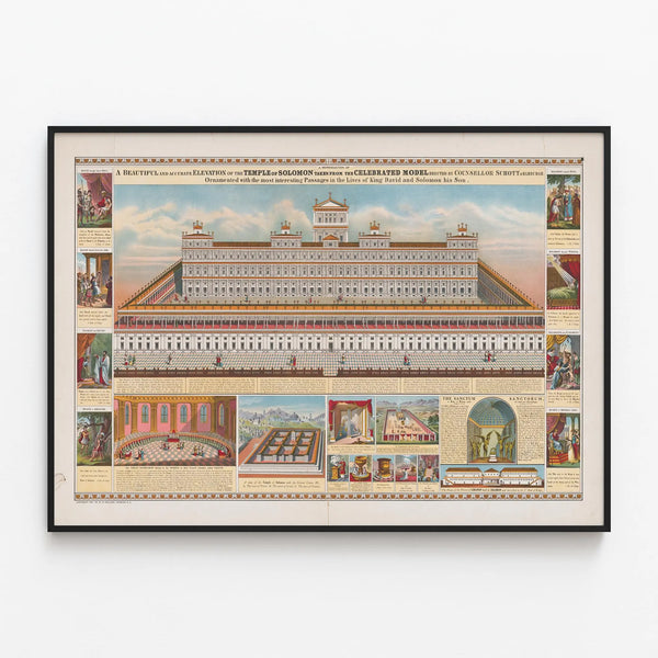 Detailed architectural poster of Solomon's Temple — framed artwork on a wall