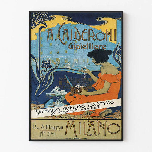 Art Nouveau Advertising Poster A. Calderoni Jeweler in Milan