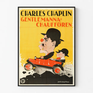 Vintage poster of Charles Chaplin Gentlemen Chauffeur in a red car