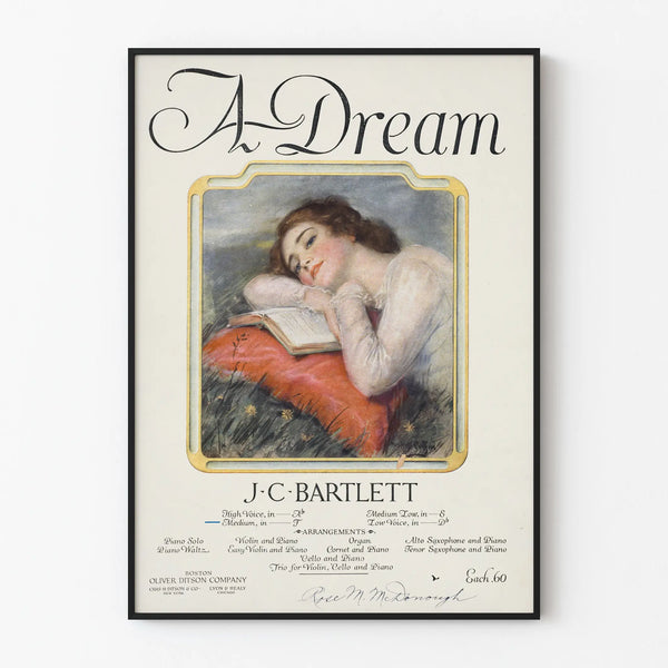 Vintage decorative poster « A Dream » with a contemplative woman's portrait