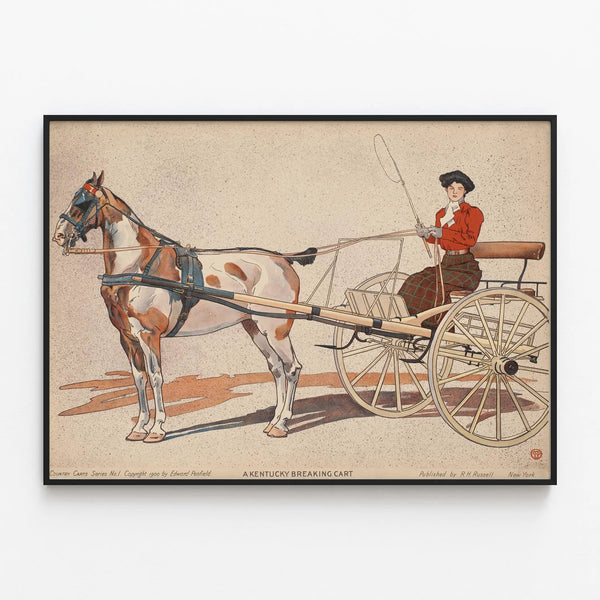 Vintage Styles Poster Hippomobiles - A Kentucky Breaking Cart — framed artwork on a wall
