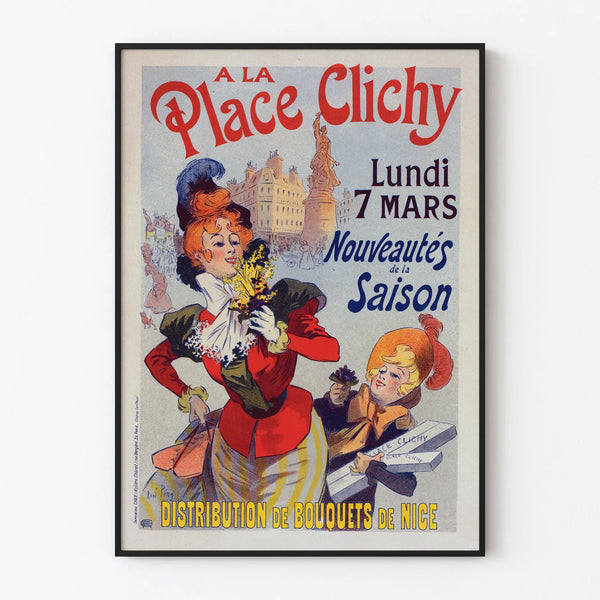 Vintage poster of Place Clichy - Distribution of bouquets in Nice