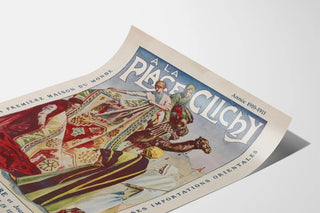 Vintage antique poster of Place Clichy with French and Oriental rugs