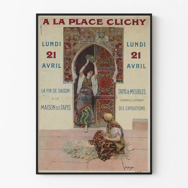 Vintage poster Place Clichy wall decoration rug and furniture