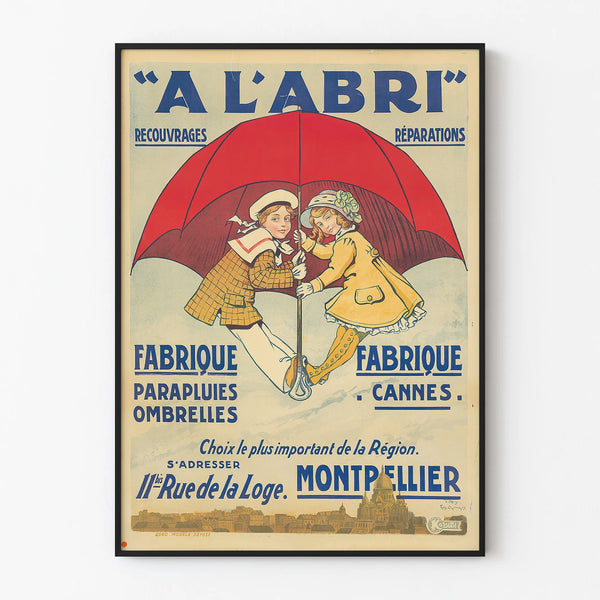 Vintage poster A L'ABRI umbrellas and canes wall decoration