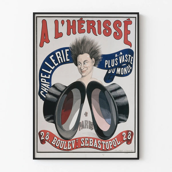 Vintage poster of hat shop A L'Hérissé - Original wall decoration