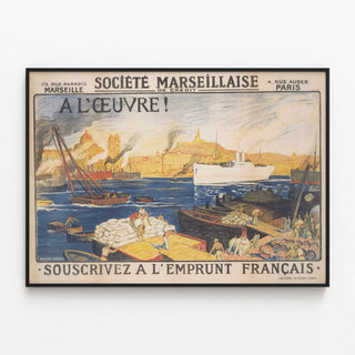 Vintage Poster Société Marseillaise de Crédit Subscribe to the French Loan — framed artwork on a wall