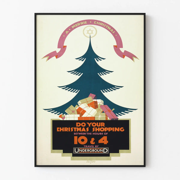 Vintage Christmas and shopping poster in the subway - Festive wall decoration