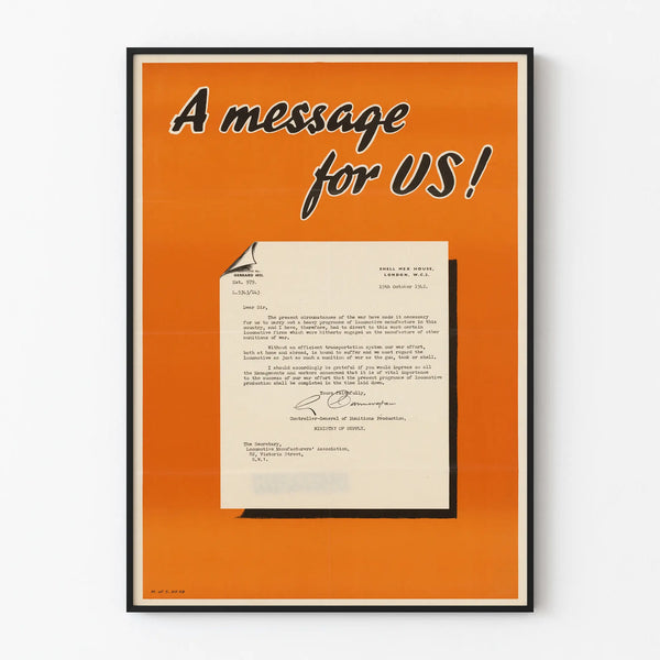 Vintage poster A message for US - Retro wall decoration in orange color